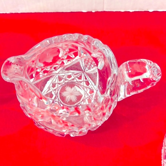 Antique Brilliant EAPH CRYSTAL FLORAL ETCHED CUT GLASS Sugar Bowl & Creamer Set. - Picture 6 of 8